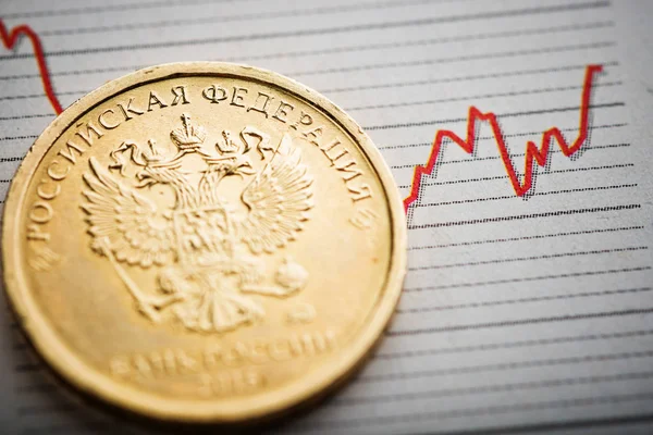 Begreppet Växelkursen För Ryska Rubel Mynt Diagrammet — Stockfoto