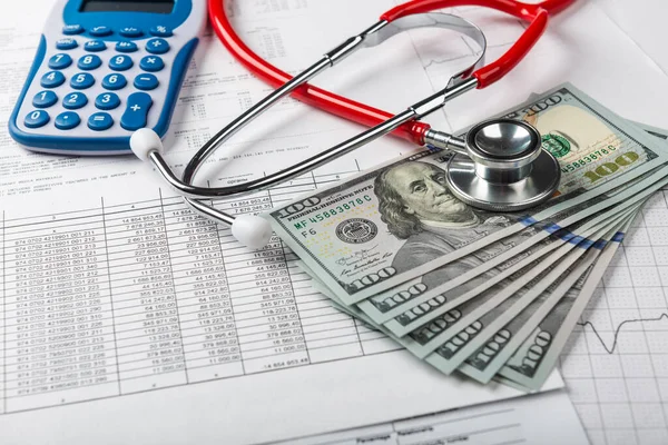 Costi Sanitari Stetoscopio Simbolo Della Calcolatrice Spese Sanitarie Assicurazione Medica — Foto Stock