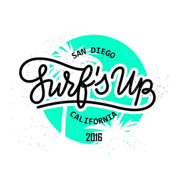 Surf 's up hand lettering emblema — Vetor de Stock