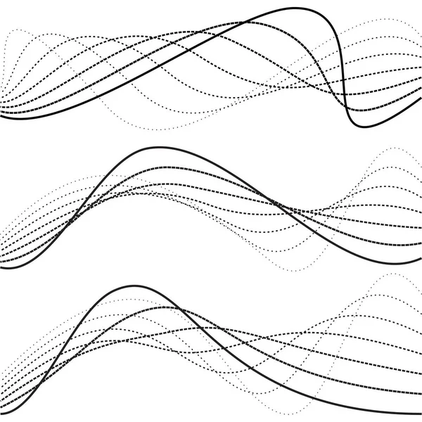 Curvas abstratas, linhas pontilhadas, gráficos em preto e branco — Vetor de Stock