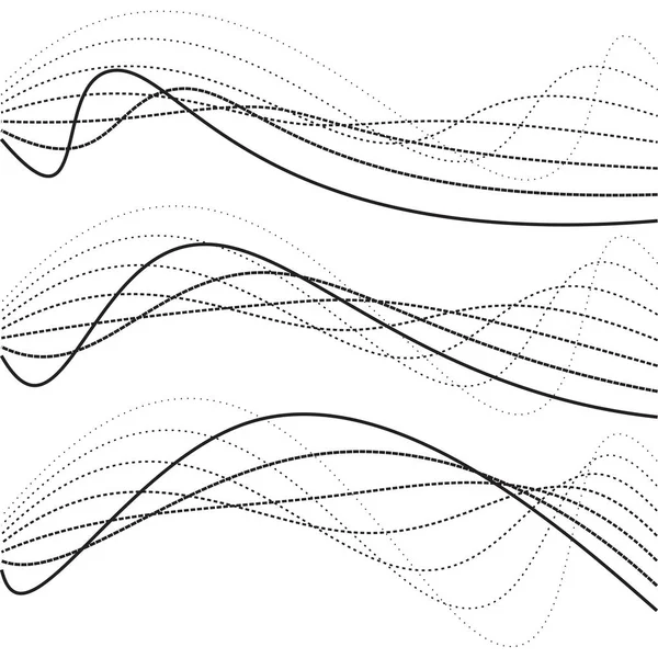 Curve astratte, linee tratteggiate, grafica in bianco e nero — Vettoriale Stock