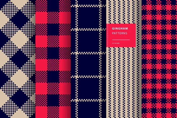 Gingham plaid seamless pattern set — Stock Vector