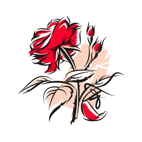 Κόκκινο Τριαντάφυλλο Λουλούδι Γραμμικό Στυλ Σκίτσο — Διανυσματικό Αρχείο