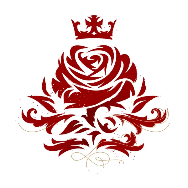 Red Crowned Rose Stylized Symbol Stencil Effect — Stock Vector