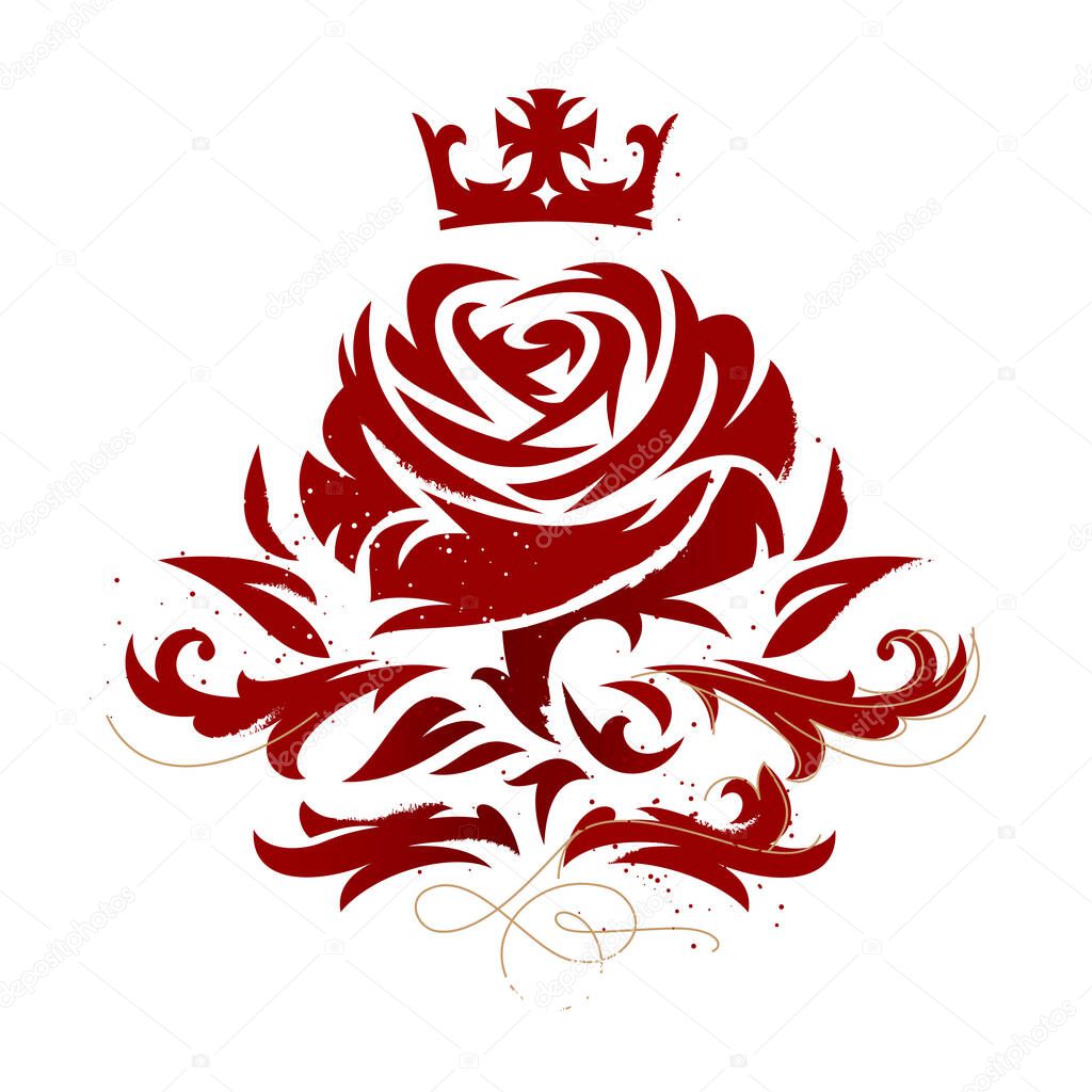 Red crowned rose, stylized symbol with stencil effect
