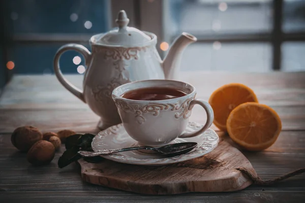 Hot tea in cold winter — Stock Photo, Image