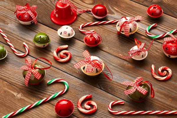 Jingle bells and candy canes — Stock Photo, Image