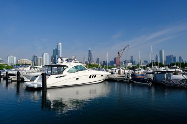 Kentsel marina ve Chicago manzarası