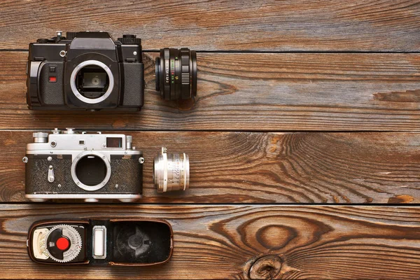 Vintage cameras and lenses — Stock Photo, Image