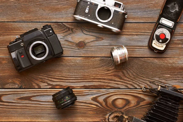 Vintage cameras and lenses — Stock Photo, Image