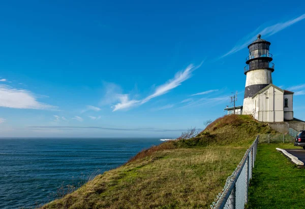 Lighthouse on hill above ocean — Stock Photo, Image