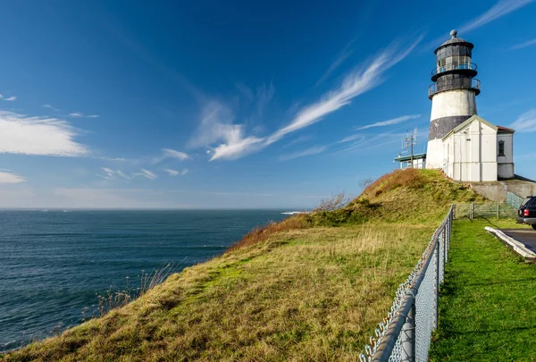 Lighthouse on hill above ocean — Stock Photo, Image