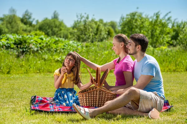 Familie op bij op de zomer picknick — Stockfoto