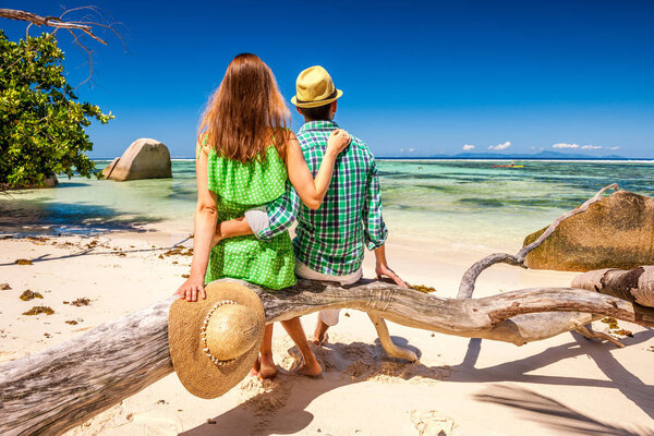 Couple on a beach at Seychelles