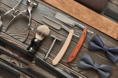 Vintage kuaför dükkanı araçları 