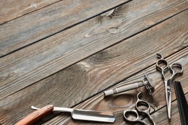 Vintage kuaför dükkanı araçları 