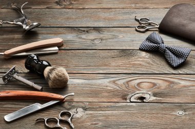 Vintage kuaför dükkanı araçları 