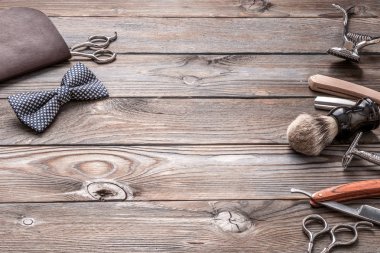 Vintage kuaför dükkanı araçları 