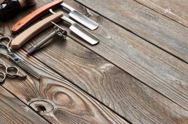 Vintage kuaför dükkanı araçları 