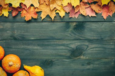 Sonbahar yaprakları ile ahşap plakalar 