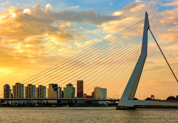 Rotterdam város városkép a hídon naplementekor — Stock Fotó