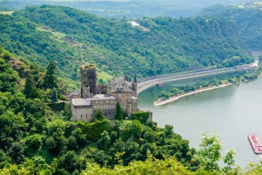 Eski yeşil orman tarafından çevrili kale