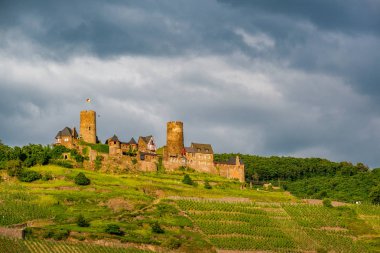 Thurant Kalesi ve üzüm bağları Almanya. 