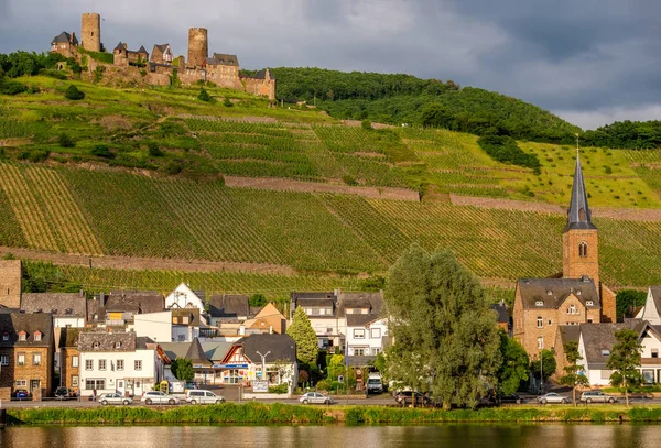 Schloss und Weinberge oberhalb des Flusses — Stockfoto