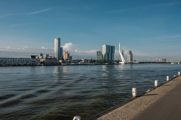 Rotterdam városképére az Erasmus-hídra és a folyón — Stock Fotó