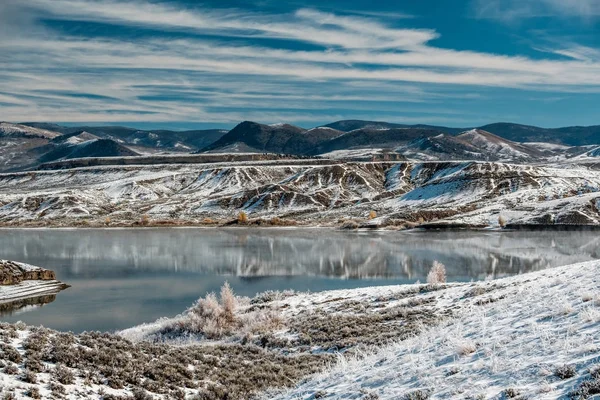 Winterlandschap met Wolford berg Reservoir — Stockfoto
