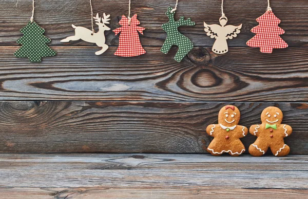 Christmas Homemade Gingerbread Cookies Wooden Background Gingerbread Couple Man Woman — Stock Photo, Image