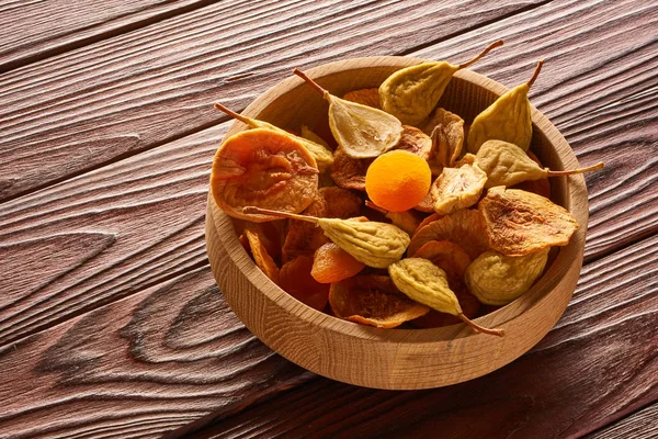 Dried Fruits Vintage Rustic Wooden Background — Stock Photo, Image