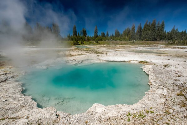 Hot thermal spring in Yellowstone National Park, West Thumb Geyser Basin area, Wyoming, USA