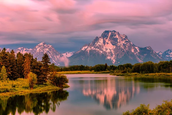 Grand Teton Βουνό Από Oxbow Κάμψη Στις Όχθες Του Ποταμού — Φωτογραφία Αρχείου