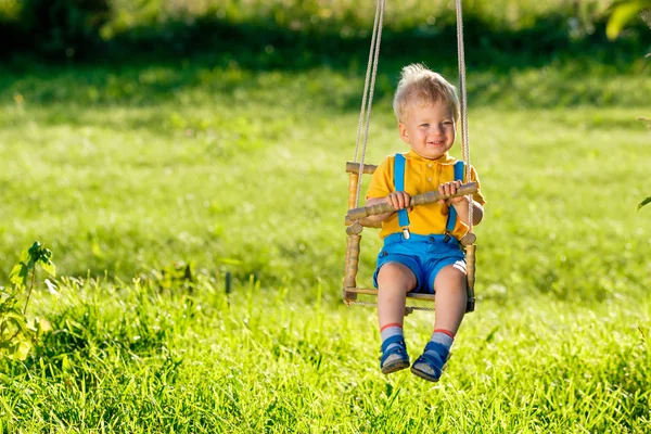 Portrait Toddler Child Swinging Outdoors Rural Scene One Year Old — Stock Photo, Image