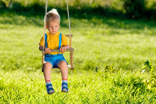 Portrait Toddler Child Swinging Outdoors — Stock Photo, Image