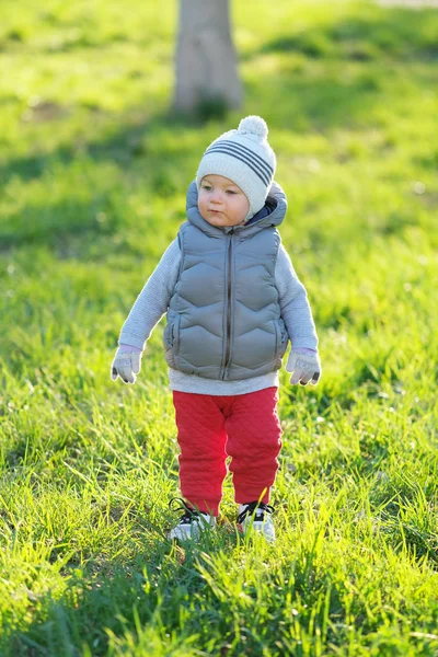 Portrait Toddler Child Warm Vest Jacket Outdoors — Stock Photo, Image