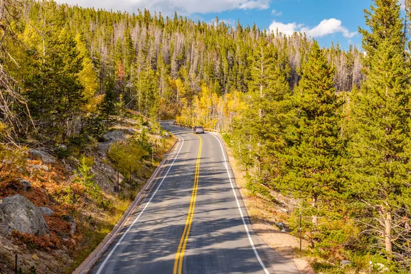 Highway Autumn Sunny Day Rocky Mountain National Park Colorado Usa — Stock Photo, Image