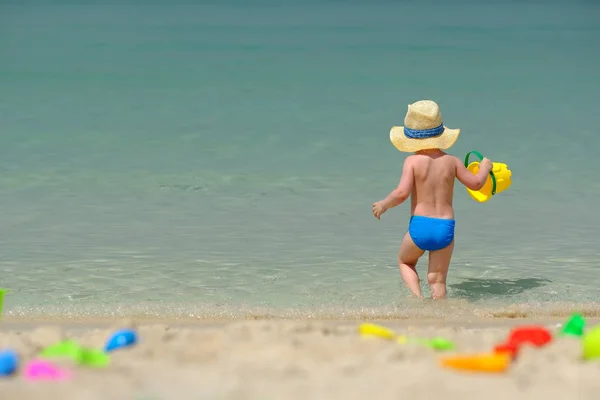 Two Year Old Toddler Boy Having Fun Beach — Stock Photo, Image