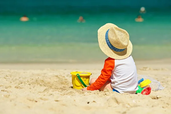 Two Year Old Toddler Boy Playing Beach Toys Beach — Stock Photo, Image