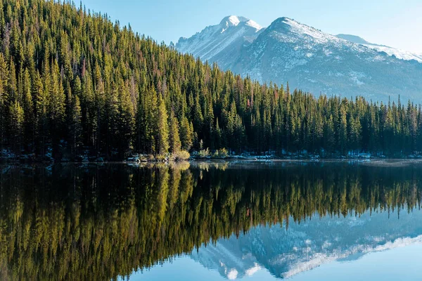 Medve Elmélkedés Hegyek Körül Hóban Őszi Rocky Mountain Nemzeti Park — Stock Fotó