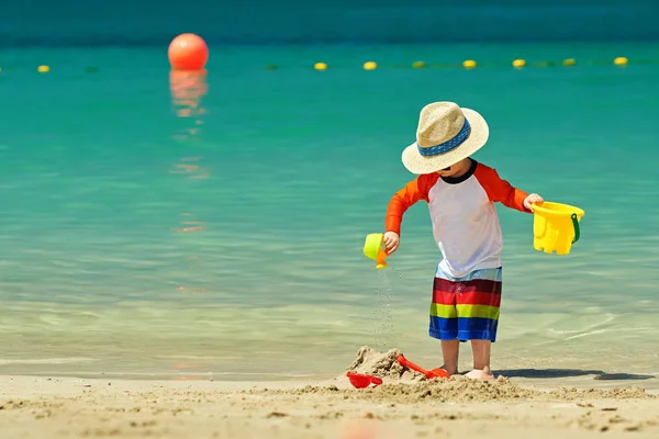 Two Year Old Toddler Boy Playing Beach Toys Beach — Stock Photo, Image