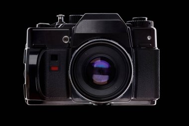 Eski moda 35 mm 'lik eski film Slr kamera siyah üzerine
