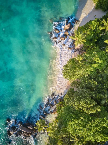 Praia em Seychelles vista aérea superior — Fotografia de Stock