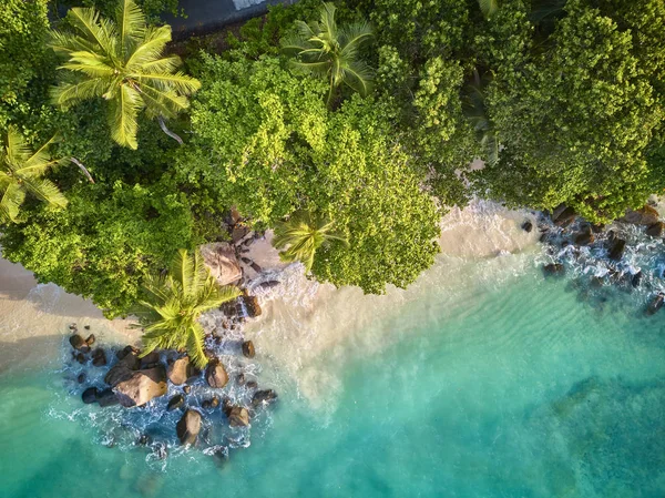 Praia em Seychelles vista aérea superior — Fotografia de Stock