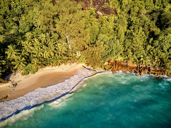 Strand op de Seychellen bovenaanzicht — Stockfoto