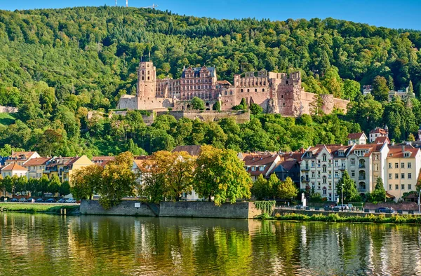 Město Heidelberg Starým Mostem Karla Theodora Hradem Řece Neckar Bádensku — Stock fotografie