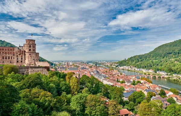 Miasto Heidelberg Starym Mostem Karla Theodora Zamkiem Nad Rzeką Neckar — Zdjęcie stockowe