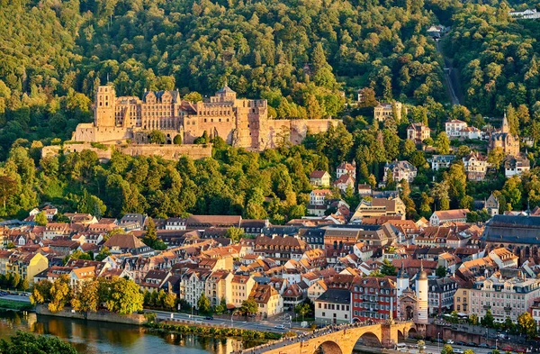 Město Heidelberg Starým Mostem Karla Theodora Hradem Řece Neckar Bádensku — Stock fotografie