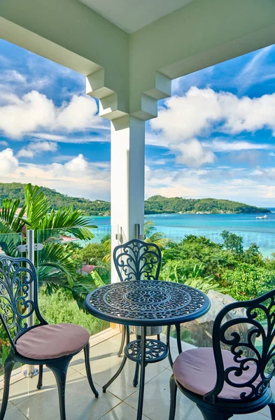 Intérieur Balcon Vue Sur Baie Des Seychelles Île Mahe — Photo